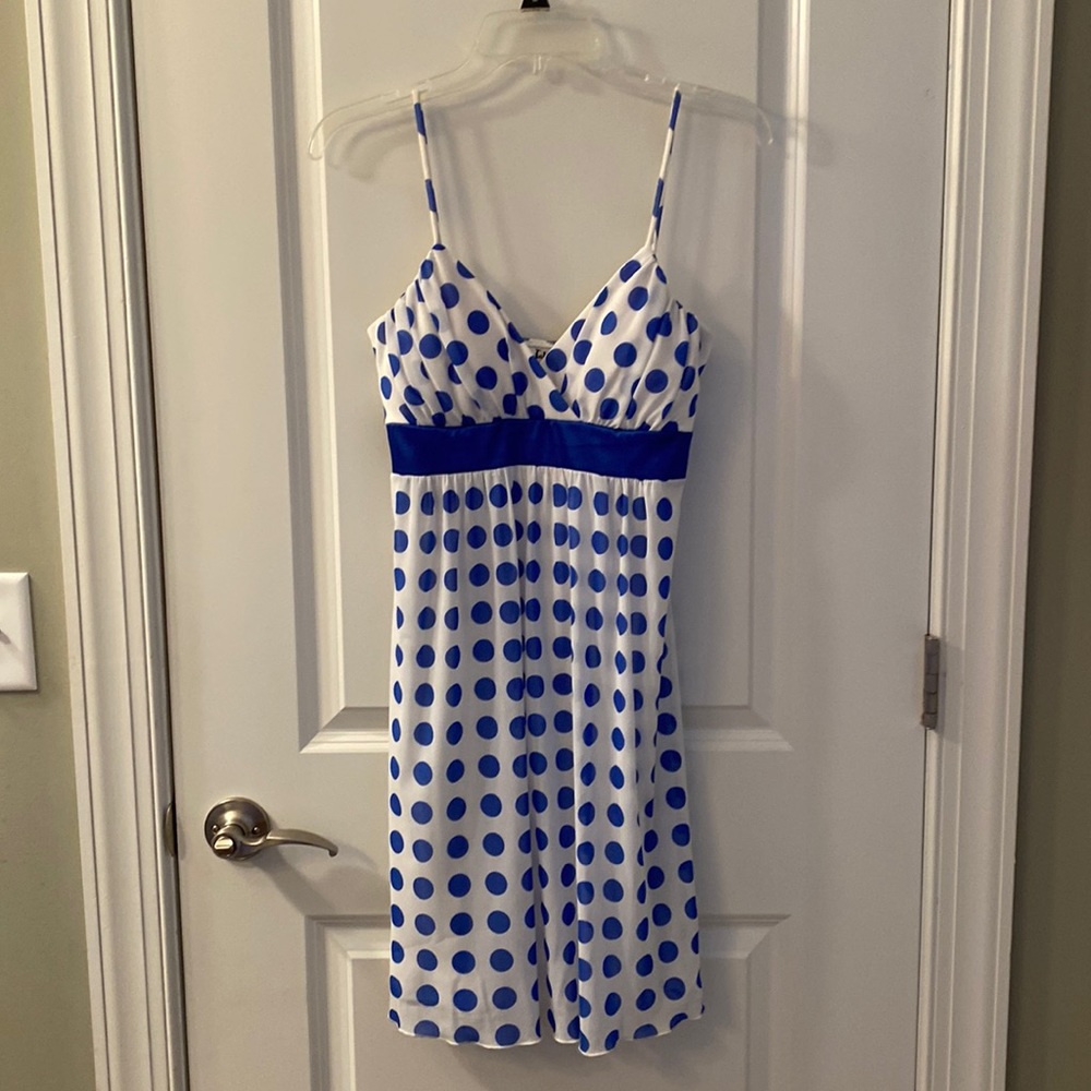 Taboo Medium Blue White polka dot spaghetti strap semi formal dress